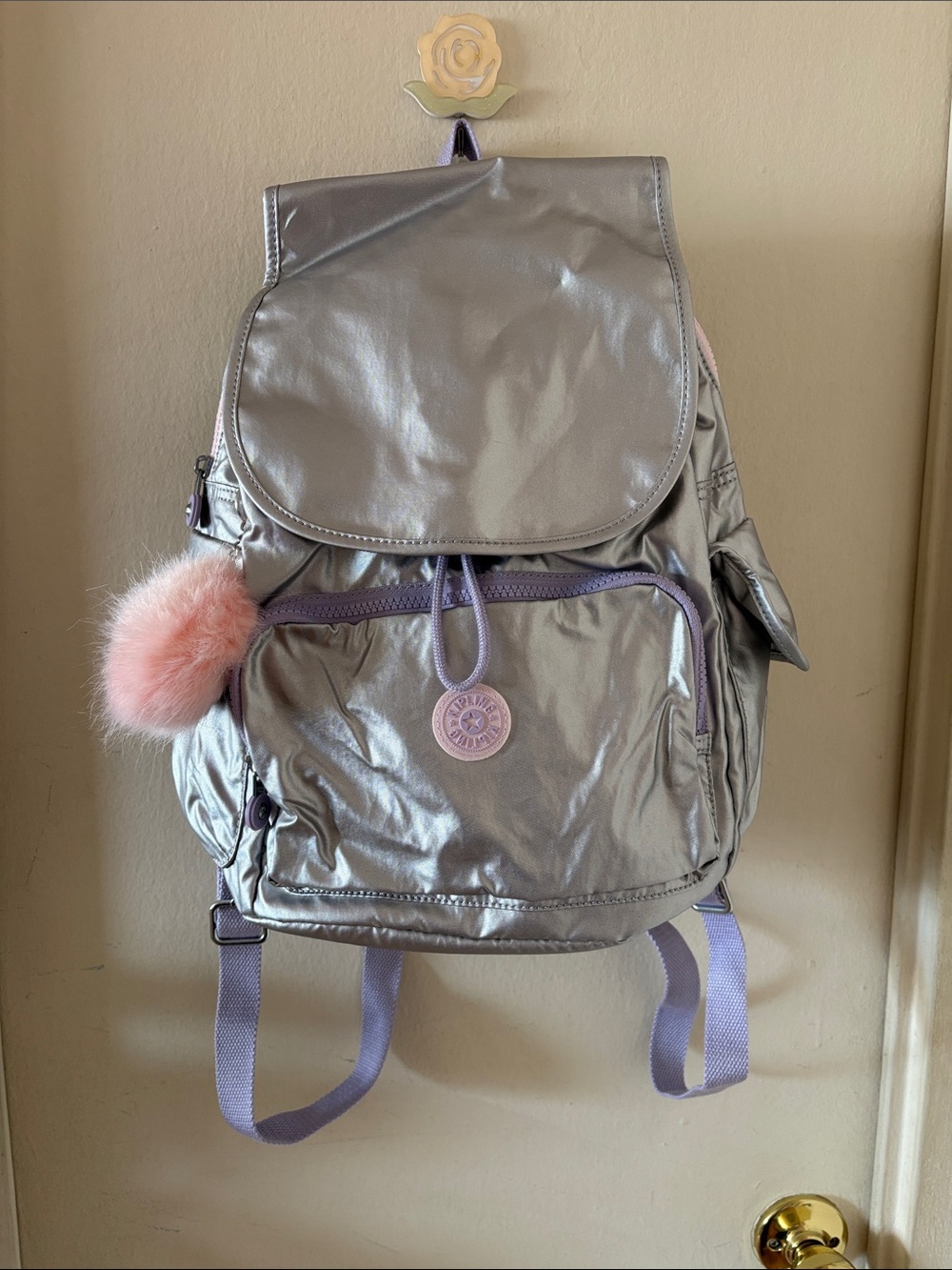 NWT Kipling Metallic Silver City Pack Backpack - Silver Glow Met